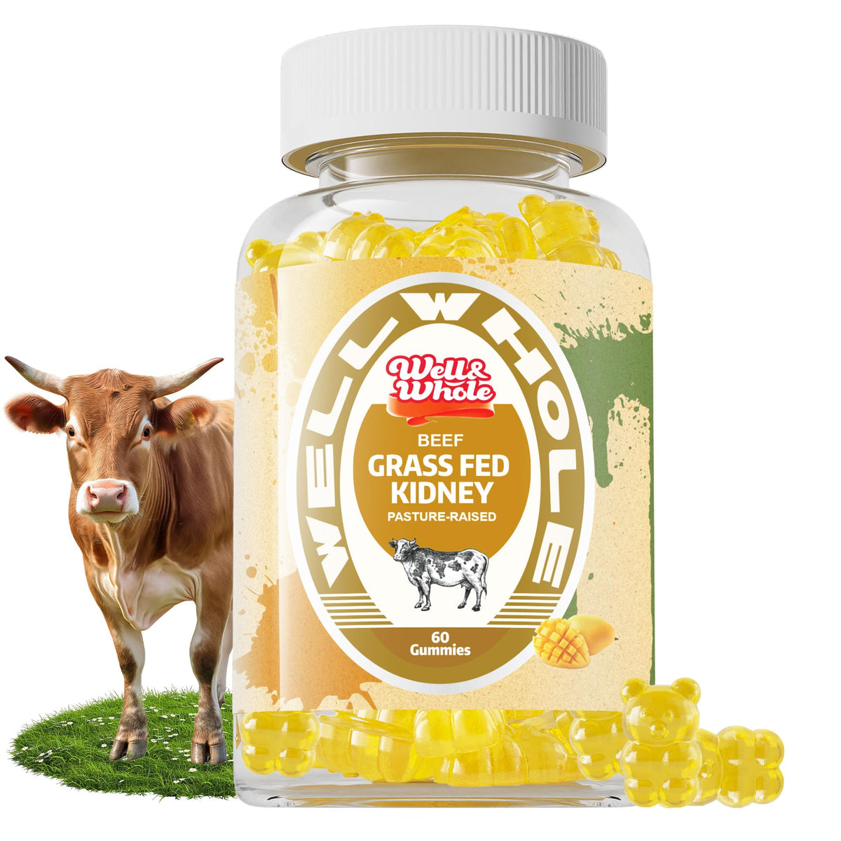GetWellWhole grass fed beef kidney gummies jar with DAO enzyme on the label