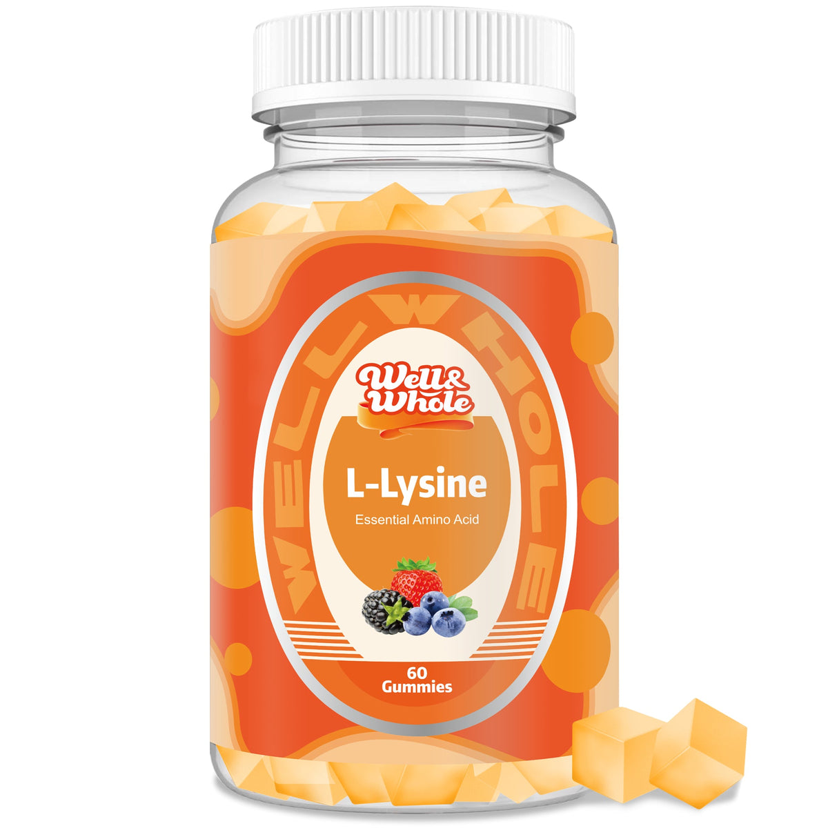 GetWellWhole L-lysine 1000mg gummies jar with immune and tissue support on the label
