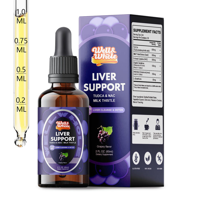 GetWellWhole liver support liquid drops bottle with TUDCA and milk thistle on the label