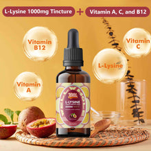 L-lysine liquid drops measured into a teaspoon beside a glass of water on a tray
