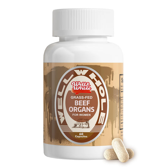 GetWellWhole grass fed beef organ capsules bottle with liver, kidney and heart on the label