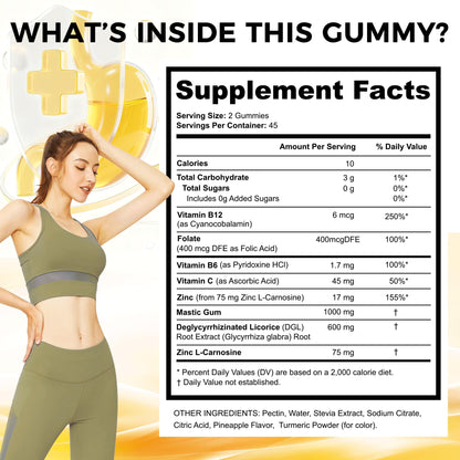 Mastic Gum Gummies with Zinc Carnosine & DGL | Stomach Comfort, 90 Count