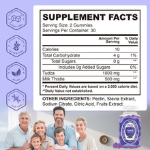 TUDCA 1000mg gummies supplement facts panel showing milk thistle 500mg per serving