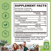 EAA gummies supplement facts panel showing the essential amino acid blend per serving