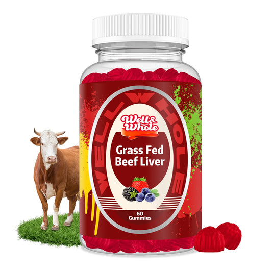GetWellWhole grass fed beef liver gummies jar with 60 count and organ meat label