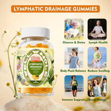 Two lymphatic flow gummies beside a glass of water on a morning window sill