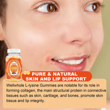 L-lysine gummies in a small dish beside a glass of juice on a kitchen counter