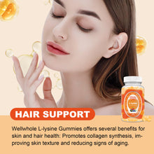 Chewable L-lysine gummies for kids and adults held in an open hand, GetWellWhole format