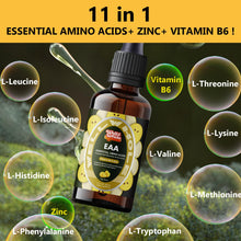Amber dropper bottle of EAA liquid beside artichoke leaf on a dark counter